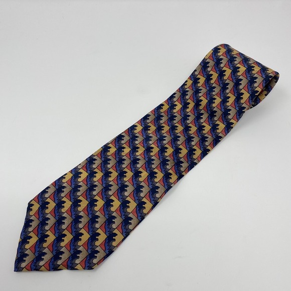 J Garcia Other - J Garcia 57"x3.5" Tie Mens Red Blue Yellow Geometric 100% Silk Necktie
